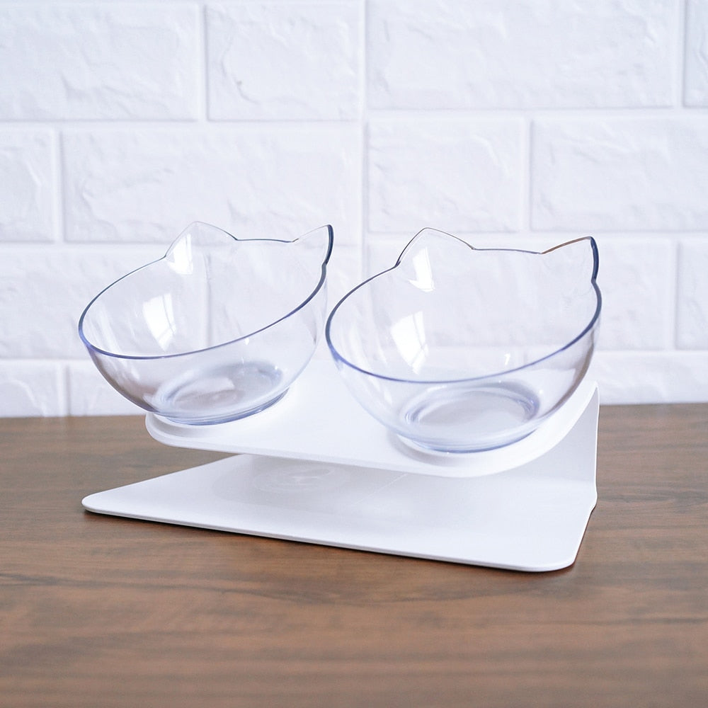 Non-Slip Elevated One Base Dual Cat Bowls - (25 Color/Style Options)