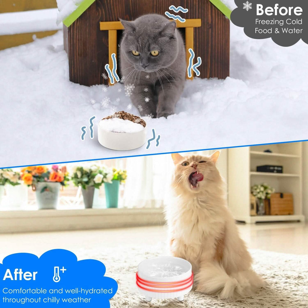 Ceramic Food Warmer and Water Bowl - Dog Cat - (White) - (2 Style Options) - (While Supplies Last)