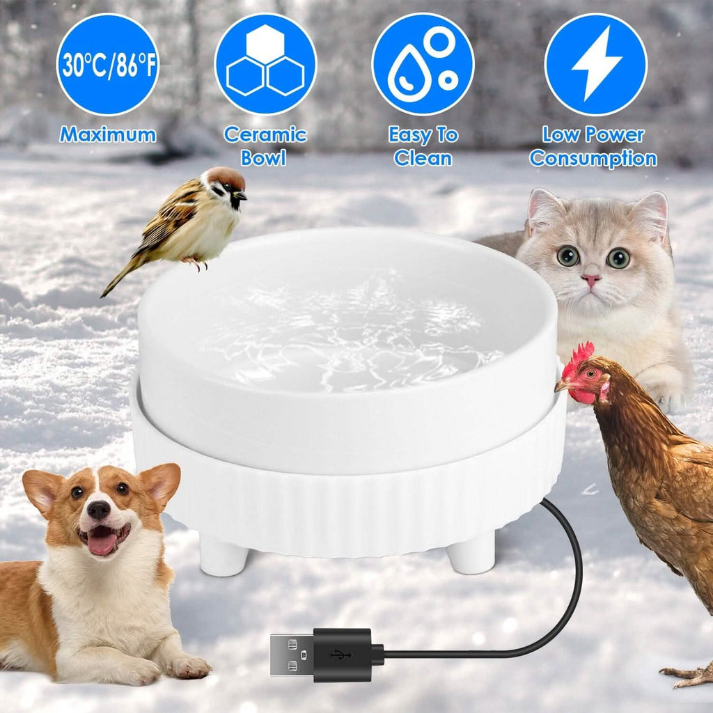 Ceramic Food Warmer and Water Bowl - Dog Cat - (White) - (2 Style Options) - (While Supplies Last)
