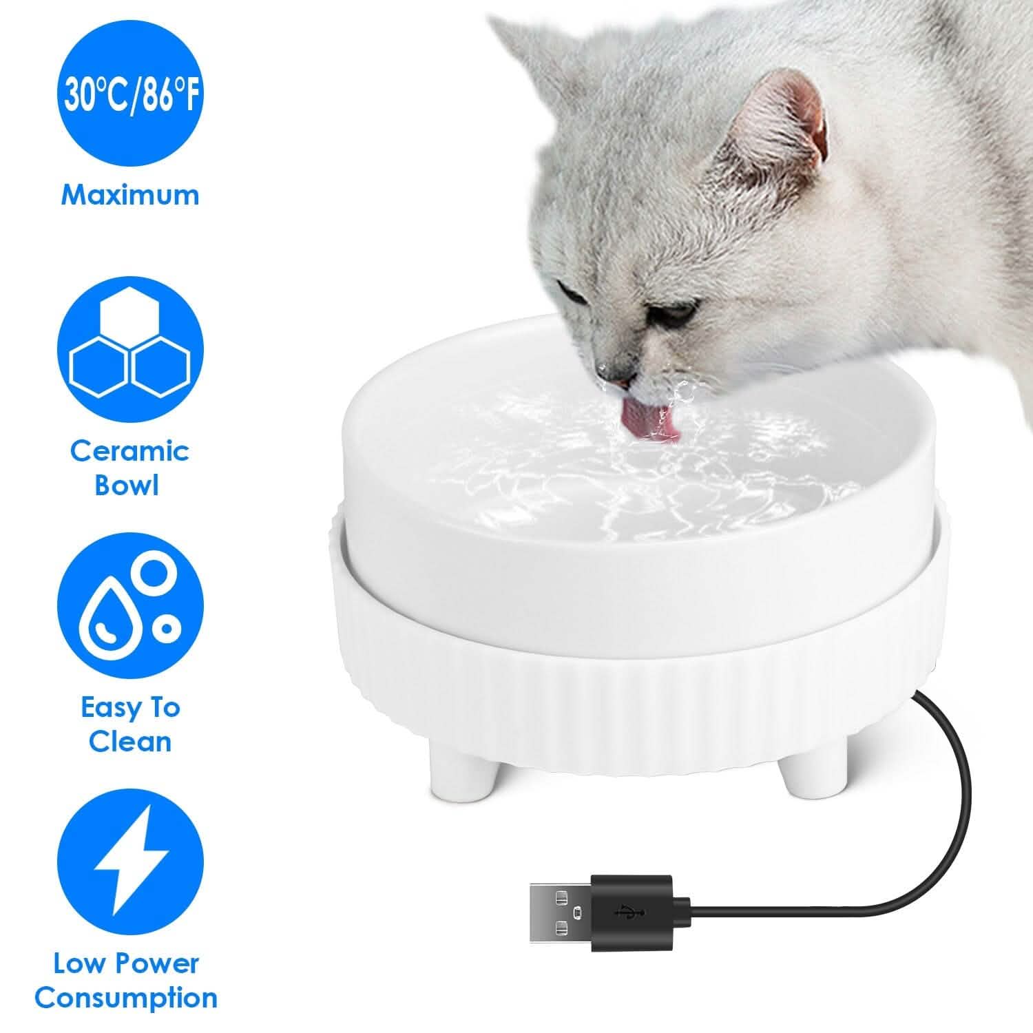 Ceramic Food Warmer and Water Bowl - Dog Cat - (White) - (2 Style Options) - (While Supplies Last)