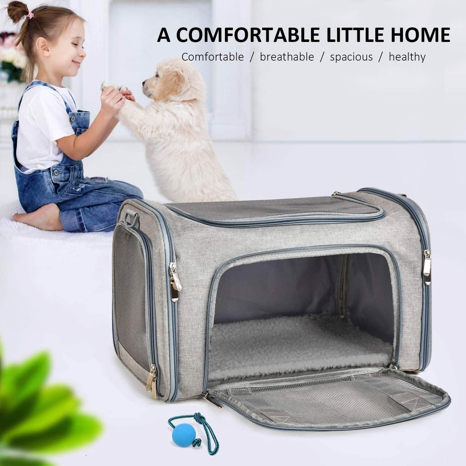Collapsible Pet Car Carrier Seat and Travel Bag - Dog Cat - (Mesh Windows) - (4 Color Options)