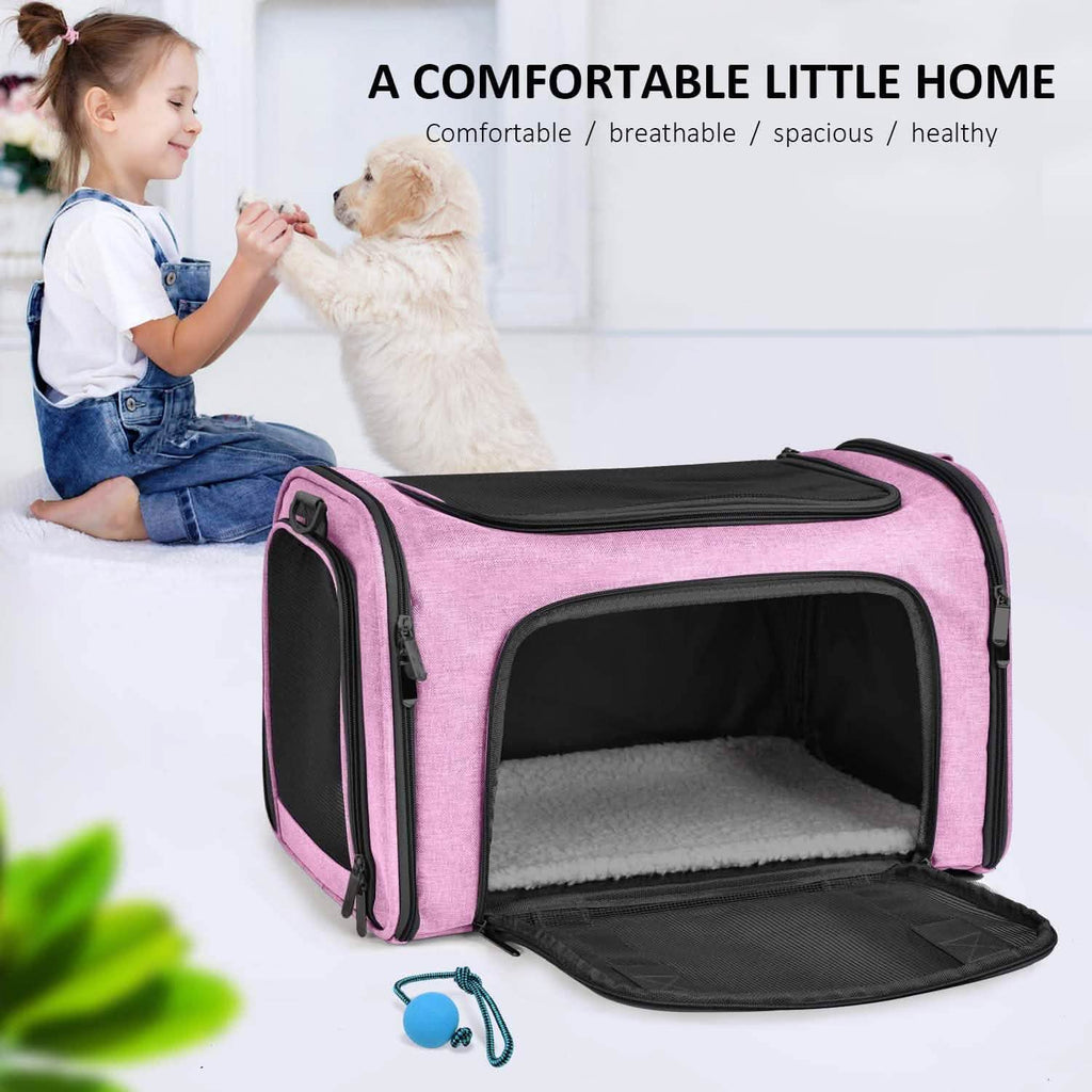 Collapsible Pet Car Carrier Seat and Travel Bag - Dog Cat - (Mesh Windows) - (4 Color Options)
