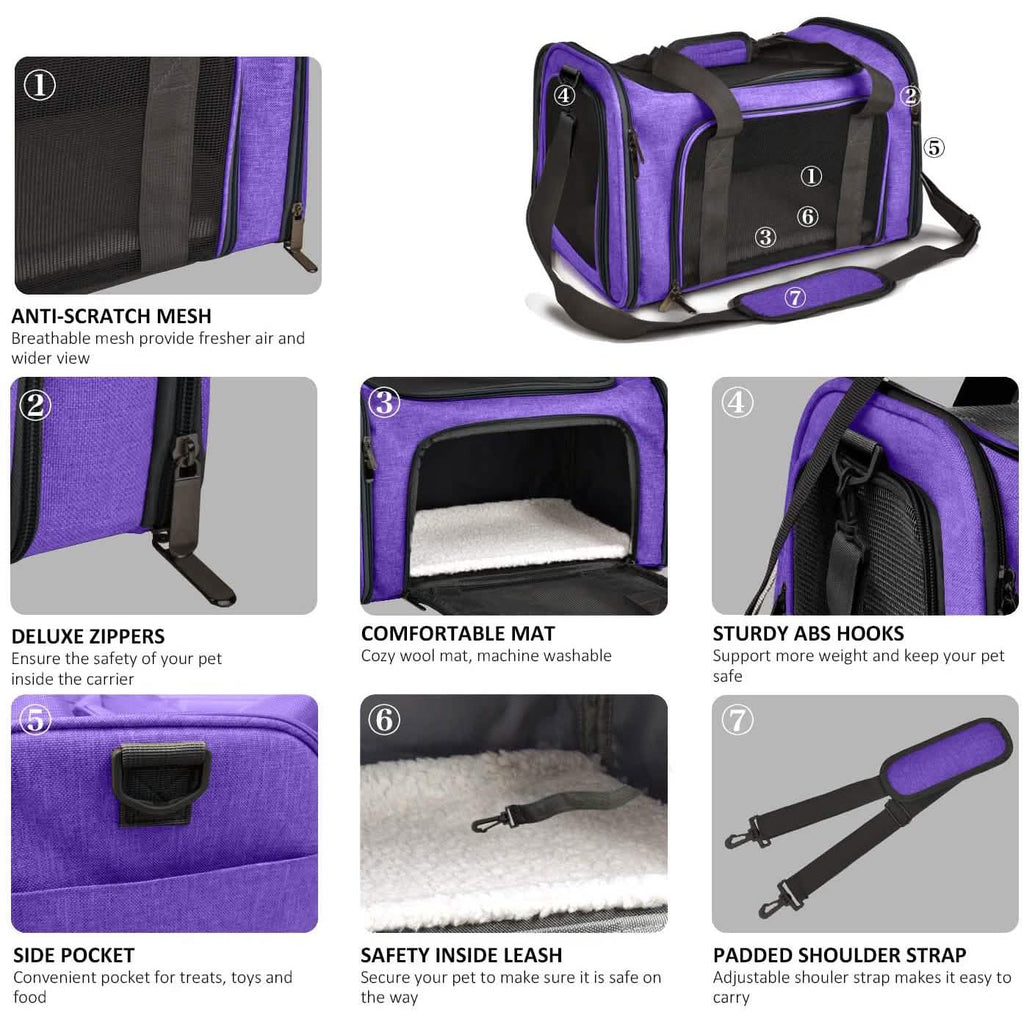 Collapsible Pet Car Carrier Seat and Travel Bag - Dog Cat - (Mesh Windows) - (4 Color Options)