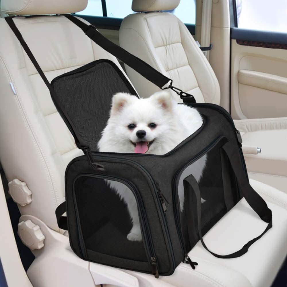 Collapsible Pet Car Carrier Seat and Travel Bag - Dog Cat - (Mesh Windows) - (4 Color Options)