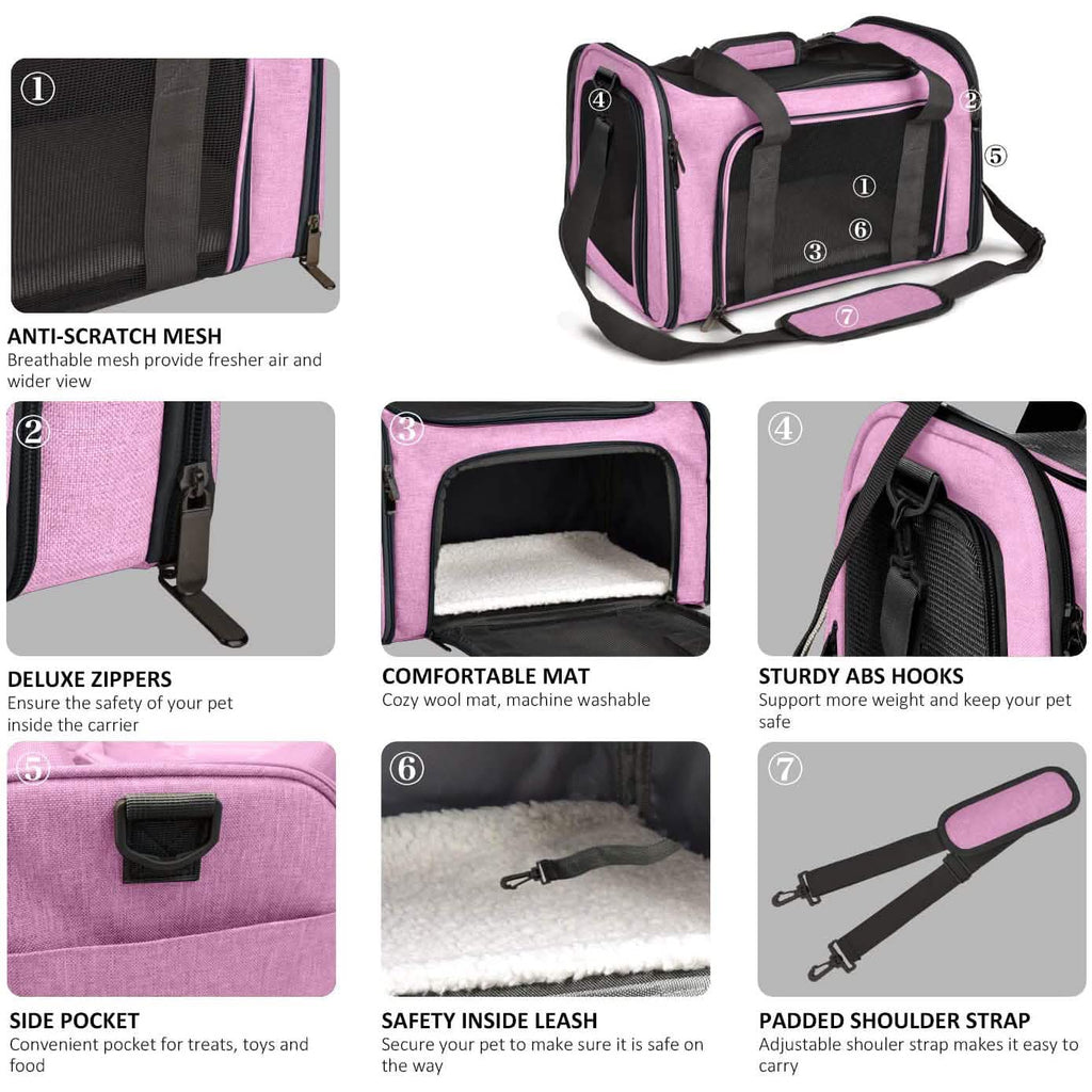 Collapsible Pet Car Carrier Seat and Travel Bag - Dog Cat - (Mesh Windows) - (4 Color Options)
