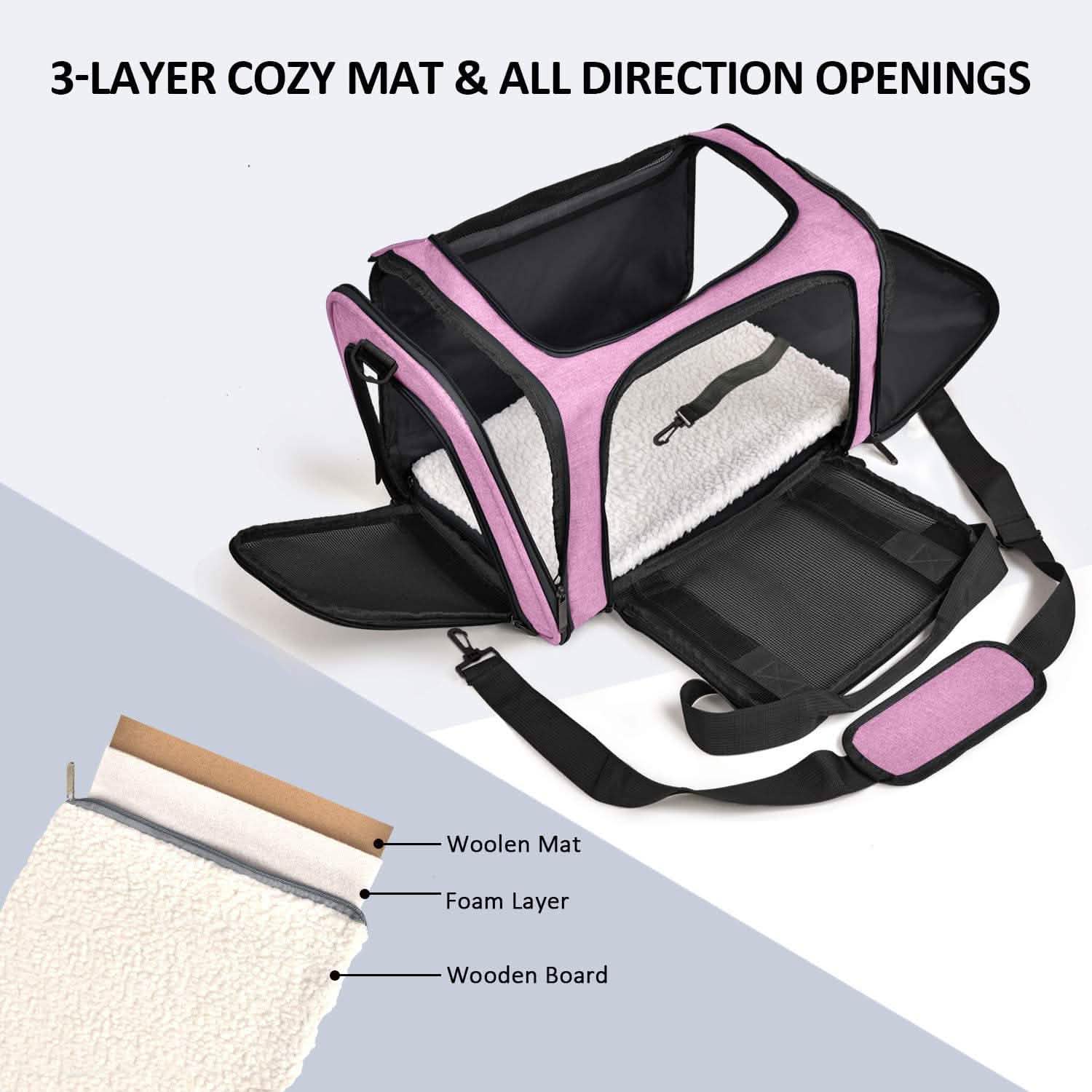 Collapsible Pet Car Carrier Seat and Travel Bag - Dog Cat - (Mesh Windows) - (4 Color Options)