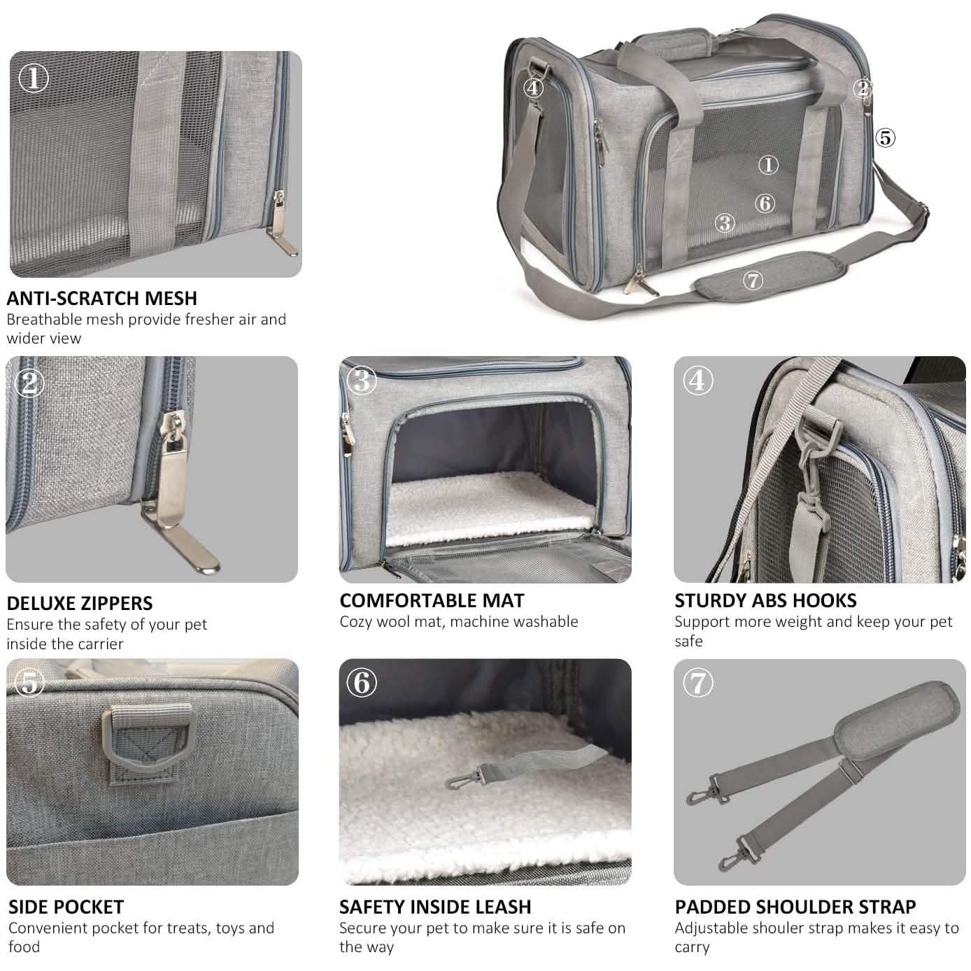 Collapsible Pet Car Carrier Seat and Travel Bag - Dog Cat - (Mesh Windows) - (4 Color Options)