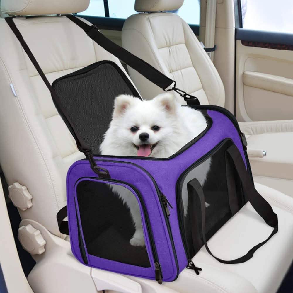 Collapsible Pet Car Carrier Seat and Travel Bag - Dog Cat - (Mesh Windows) - (4 Color Options)