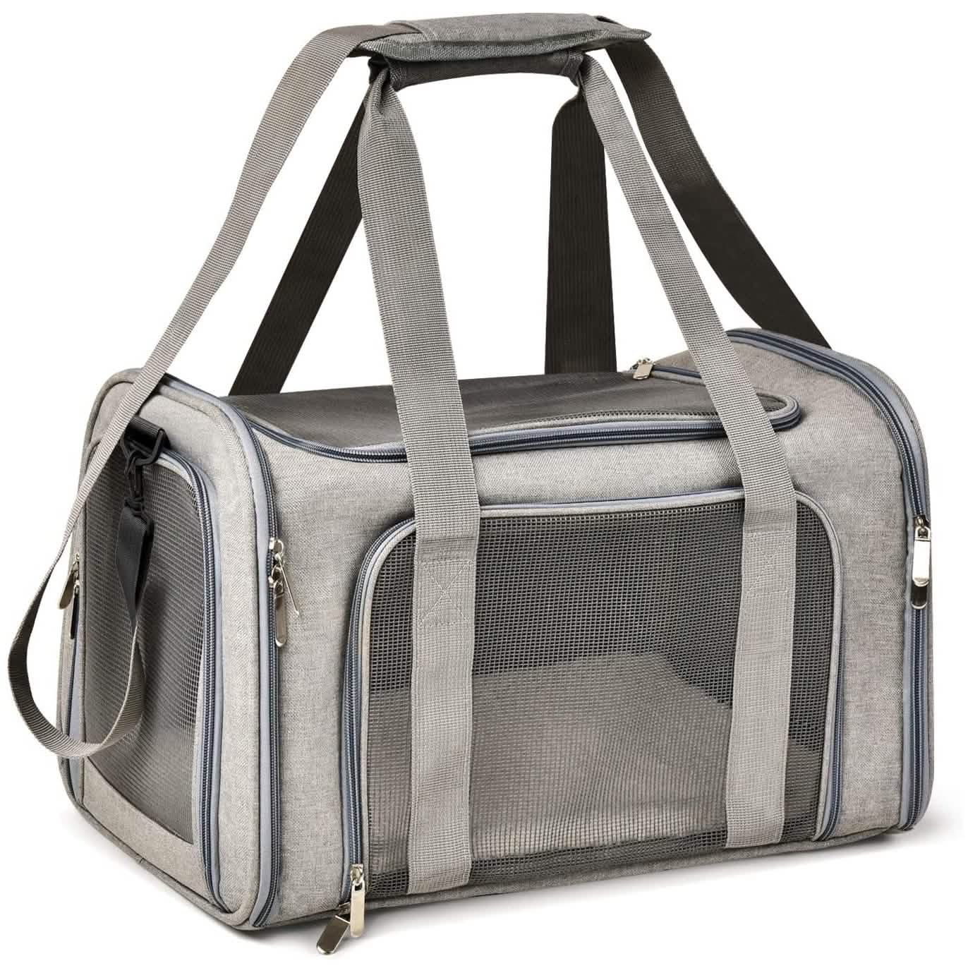 Collapsible Pet Car Carrier Seat and Travel Bag - Dog Cat - (Mesh Windows) - (4 Color Options)