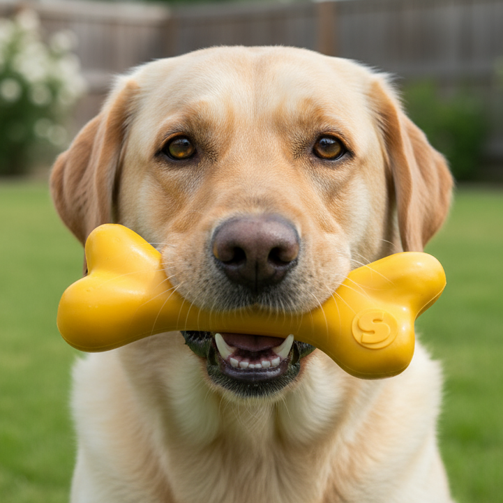 PUP-X Rubber Bone Chew Toy - Dog - (Floats) - (M, L) - (Blue, Yellow, Glow in the Dark Green) - (SodaPup) - (While Supplies Last)