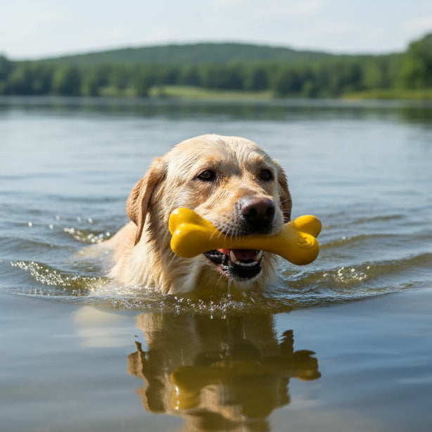 PUP-X Rubber Bone Chew Toy - Dog - (Floats) - (M, L) - (Blue, Yellow, Glow in the Dark Green) - (SodaPup) - (While Supplies Last)