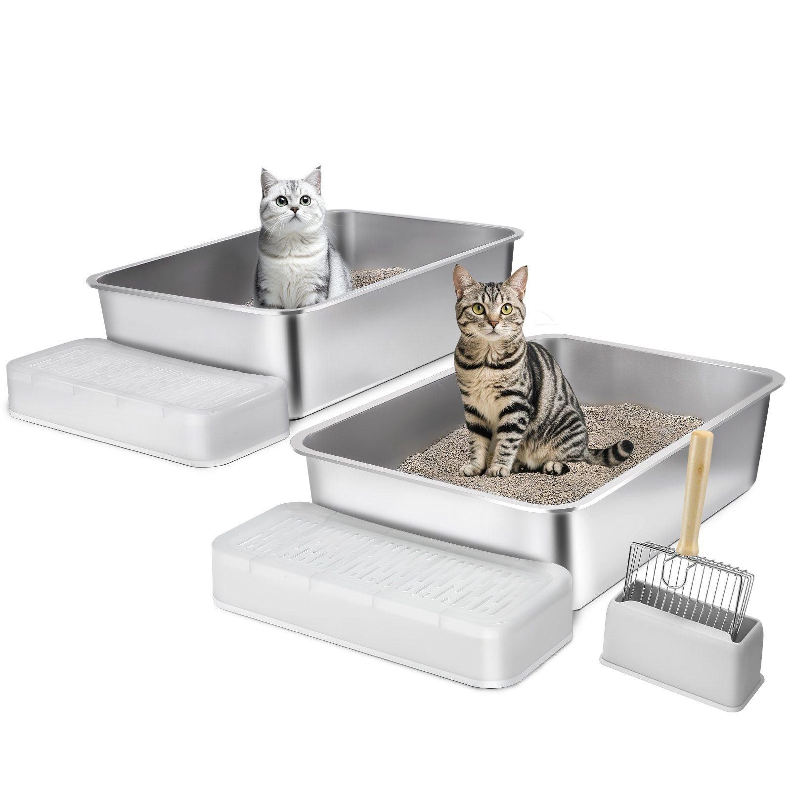 Large Capacity Quality Odor-Free Litter Box - Cat - (Light or Dark Grey)