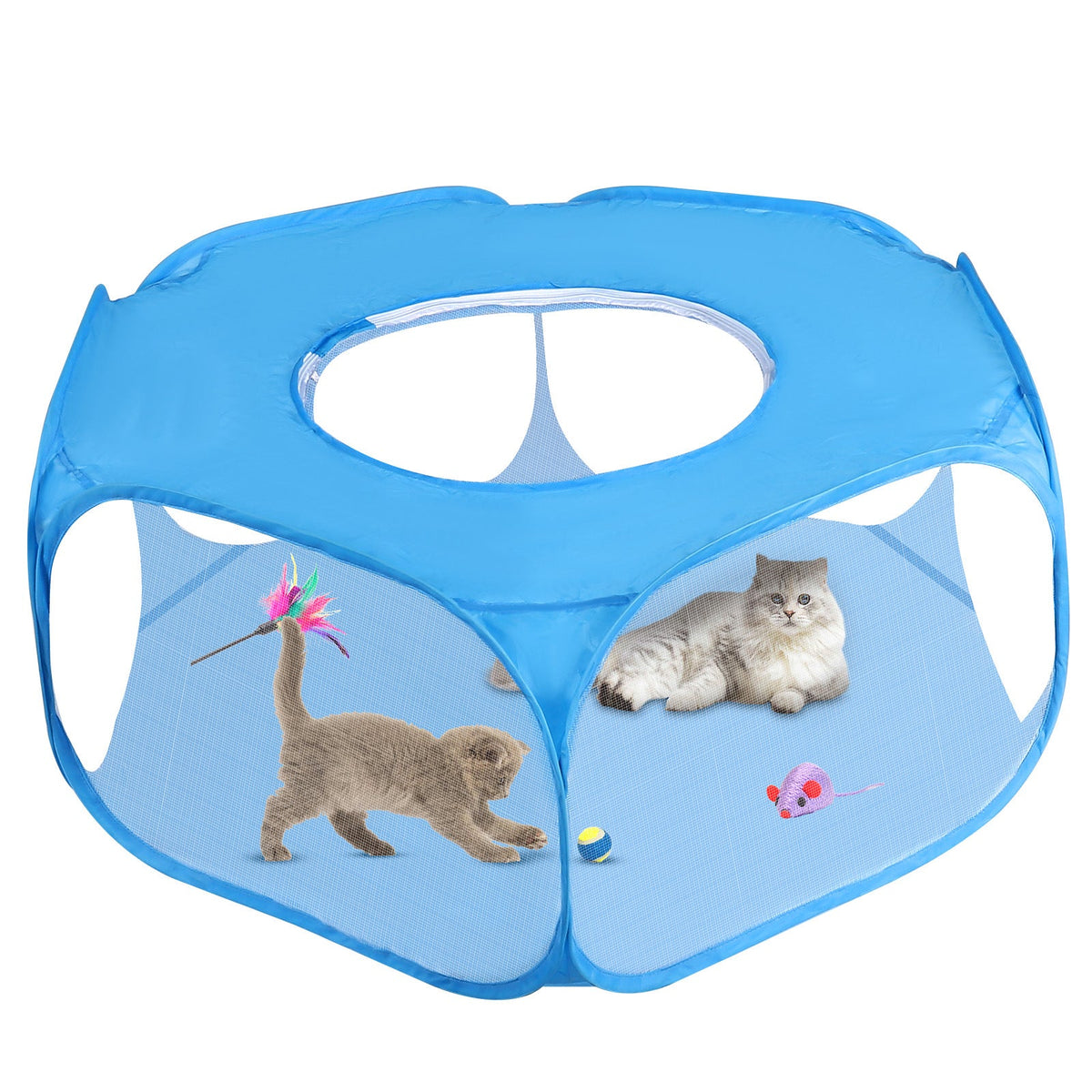Minipet Collapsible Skylight Mesh Fence Enclosure - Dog -  (Indoor/Outdoor) - (Exercise) - (Play) - (Black, Sky Blue)