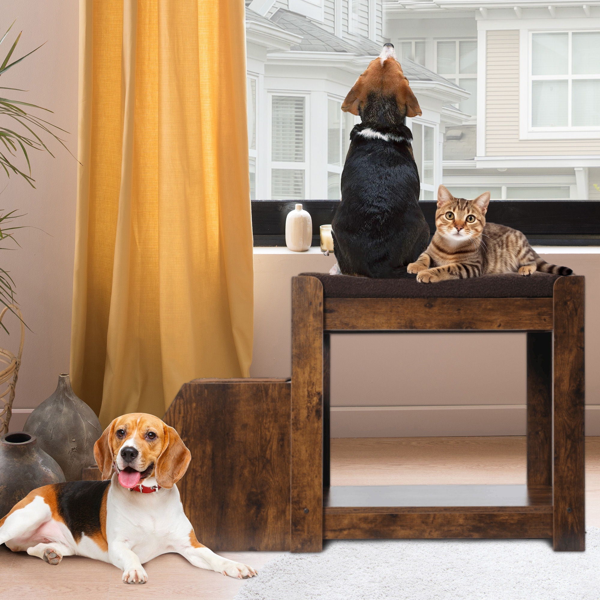 Pet Bunk Bed with Removable Step - Dog Cat - (Sturdy) - (Brown) - (Up to 90 lbs) - (While Supplies Last)