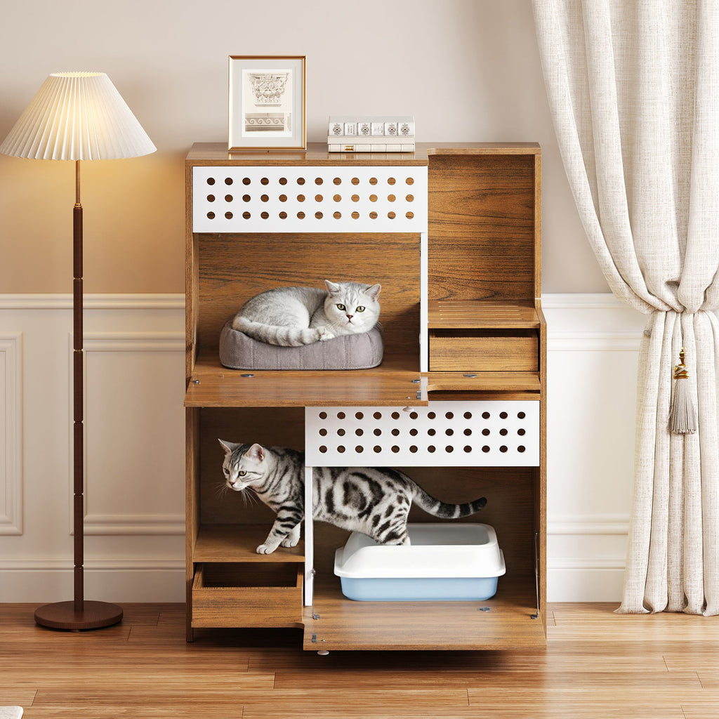 2 in 1 Furniture Cat House with Litter Box Enclosure - Cat - (44.89”L x 31.50”W x 15.76”H) - (While Supplies Last)