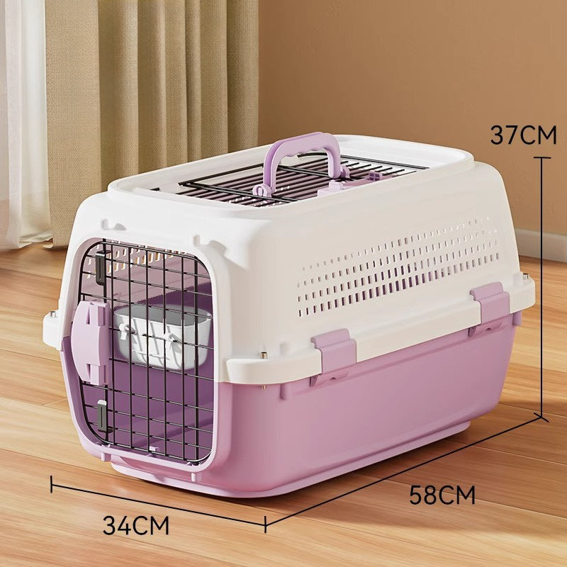 Airline Approved Secure Pet Travel Crate with Food Bowl - Dog - (3 Color Options) - (M,L)
