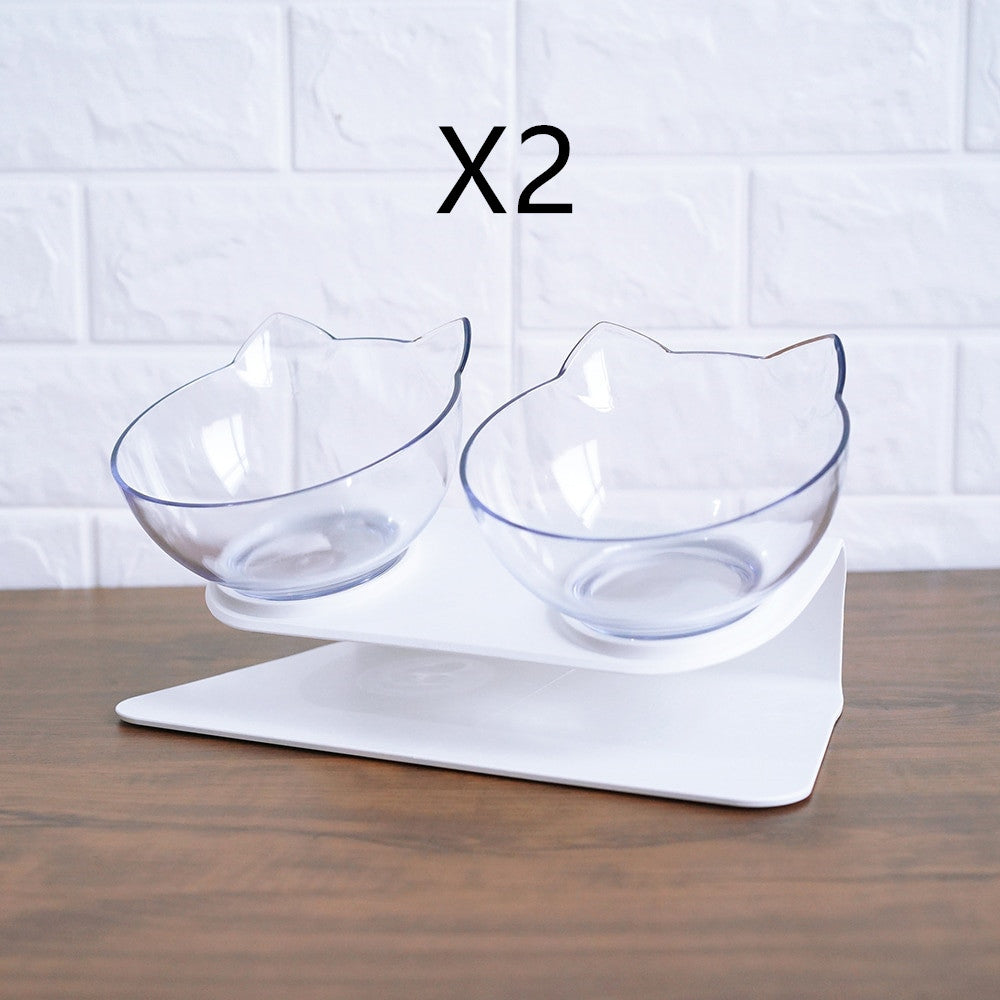 Non-Slip Elevated One Base Dual Cat Bowls - (25 Color/Style Options)