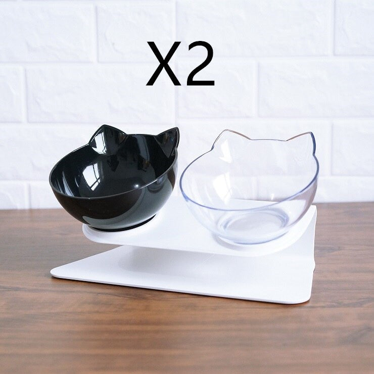 Non-Slip Elevated One Base Dual Cat Bowls - (25 Color/Style Options)