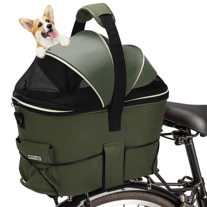Rear-mounted Bicycle Basket Pet Carrier - Dog      -        (Green)        -       (L)