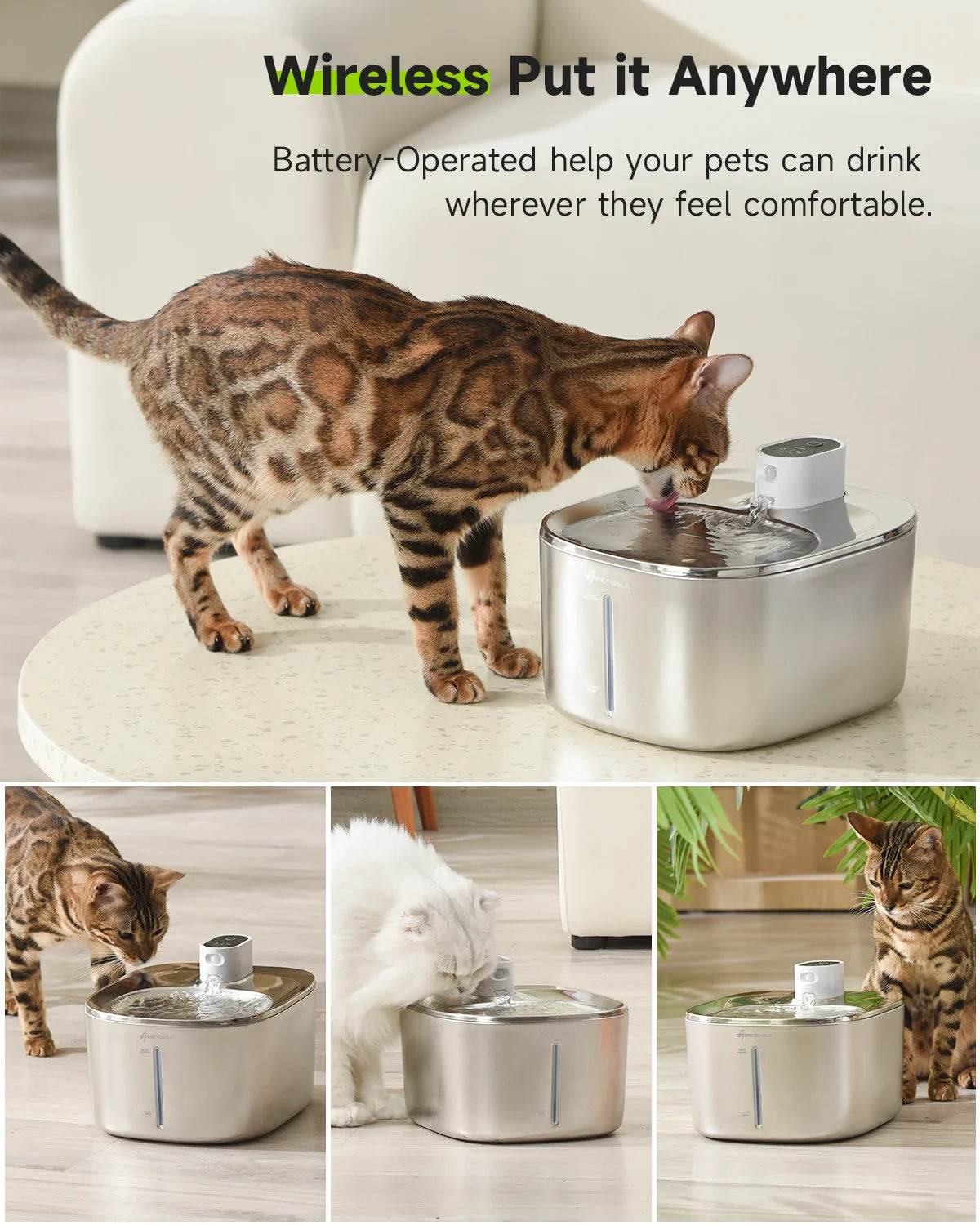 Wireless Auto Sensor Cat Dog Drinking Fountain with Battery