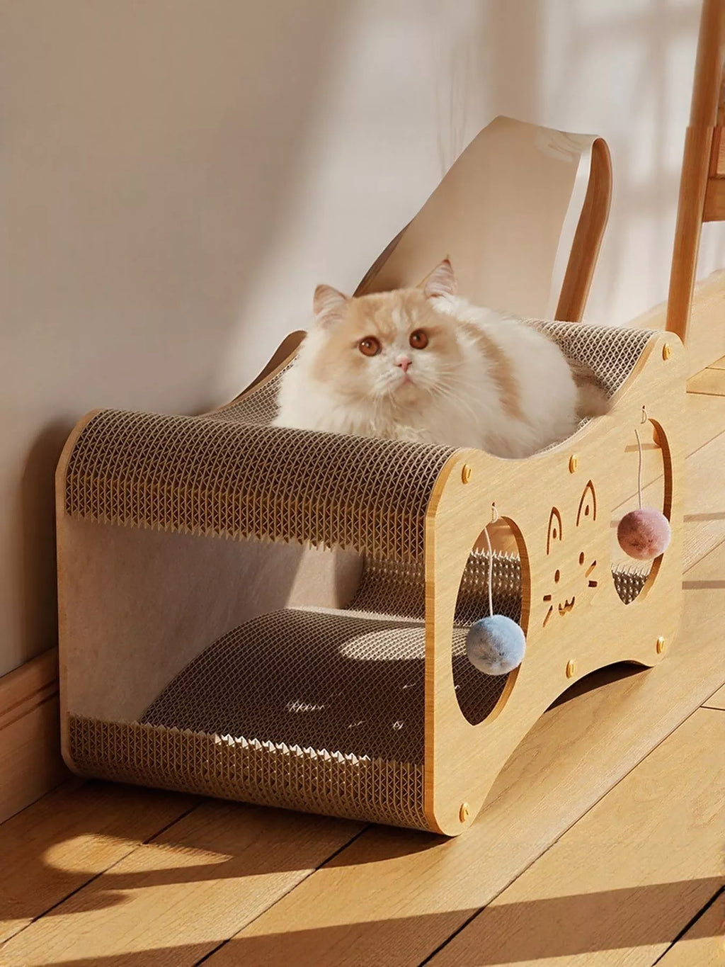 Interactive Lounge with Scratch Pad and Toys - Cat - (Tan, Gumleaf) - (Wood)- (S, L) - While Supplies Last)