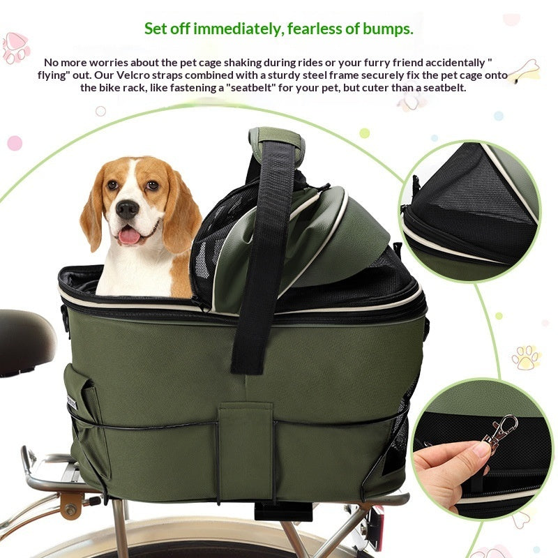 Rear-mounted Bicycle Basket Pet Carrier - Dog      -        (Green)        -       (L)