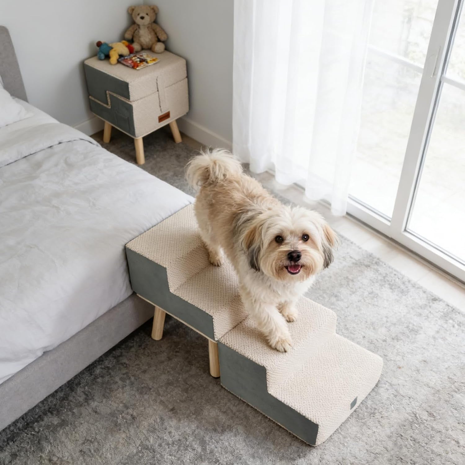 4-Step Stairs  - Dog - (Foldable and Portable) - (Beige, Grey) - (Frisco) - (While Supplies Last)