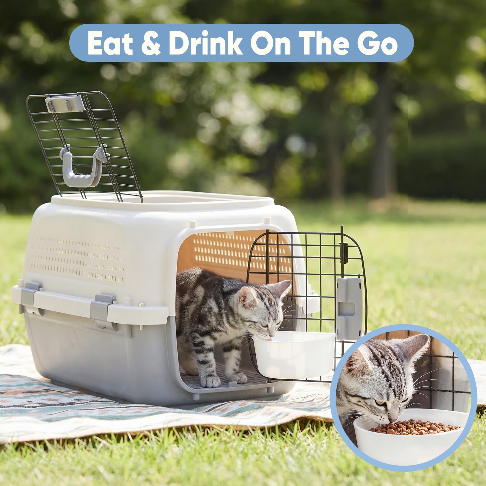Airline Approved Secure Pet Travel Crate with Food Bowl - Dog - (3 Color Options) - (M,L)