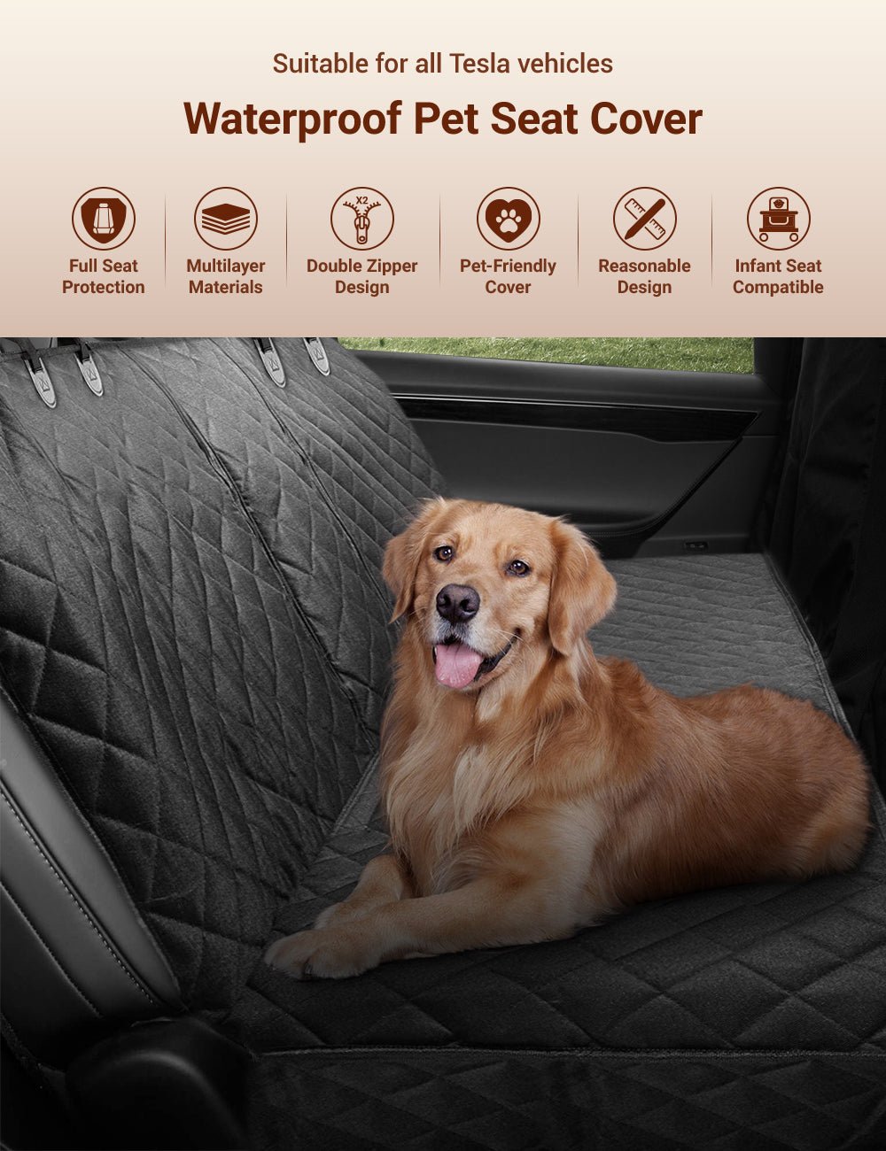 Tesla Waterproof Dog Seat Cover - (Models S3XY, and Standard Cars, Trucks, SUVs) (Black) -  (While Supplies Last)