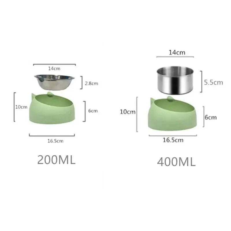 Tilted Feeding Bowl - Dog Cat - (Stainless Steel) - (5 Color Options) - (200ML/400ML)