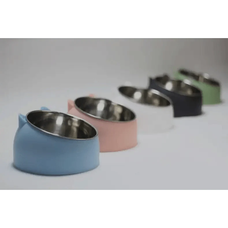 Tilted Feeding Bowl - Dog Cat - (Stainless Steel) - (5 Color Options) - (200ML/400ML)
