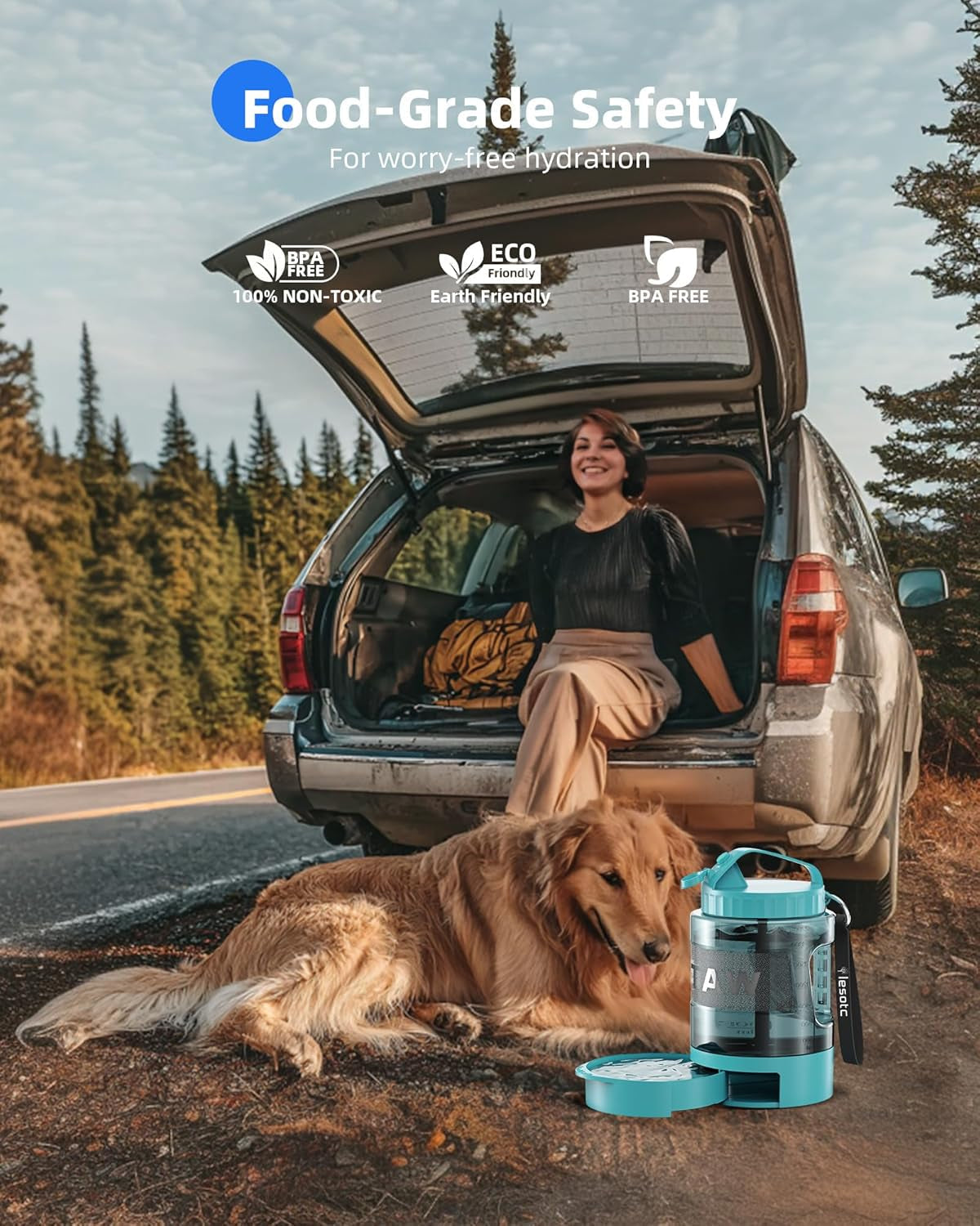 Leak Proof Travel Water Bottle with Bowl - Dog - (77oz, 95oz) - (4 Color Options) - (While Supplies Last)