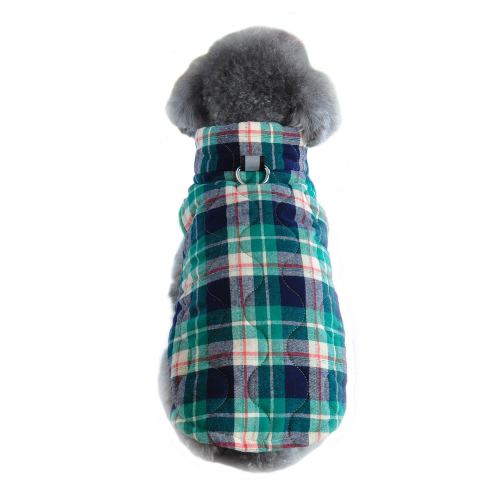 Heavy Cotton British Plaid Zipper Down Jacket - Dog Cat - (Green, Red) - (XS-3XL)
