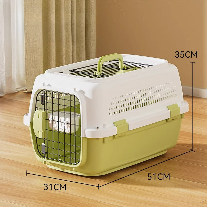 Airline Approved Secure Pet Travel Crate with Food Bowl - Dog - (3 Color Options) - (M,L)