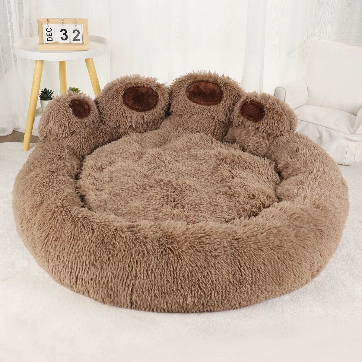 Big Round Plush Paw Sofa Bed with Raised Edges – Dog Cat - (S-XL) - (3 Color Options) - (Luxury Comfort)