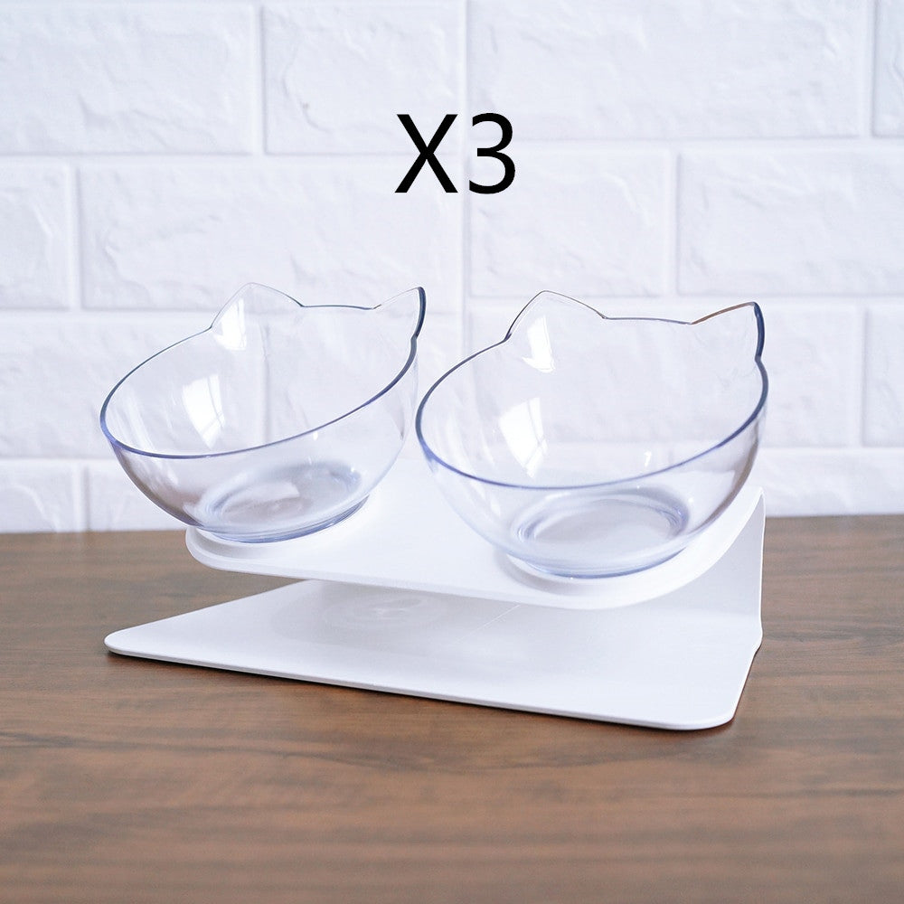 Non-Slip Elevated One Base Dual Cat Bowls - (25 Color/Style Options)