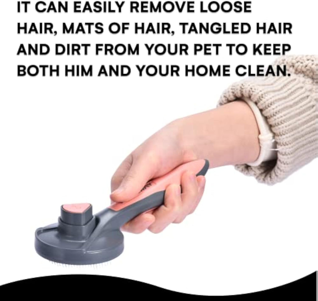 Grooming Brush - Dog Cat - (Self-Cleaning Slicker) - (3 Color Options) - (Removes Loose and Tangled Hair) -