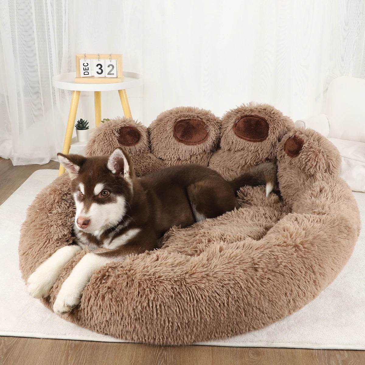 Big Round Plush Paw Sofa Bed with Raised Edges – Dog Cat - (S-XL) - (3 Color Options) - (Luxury Comfort)