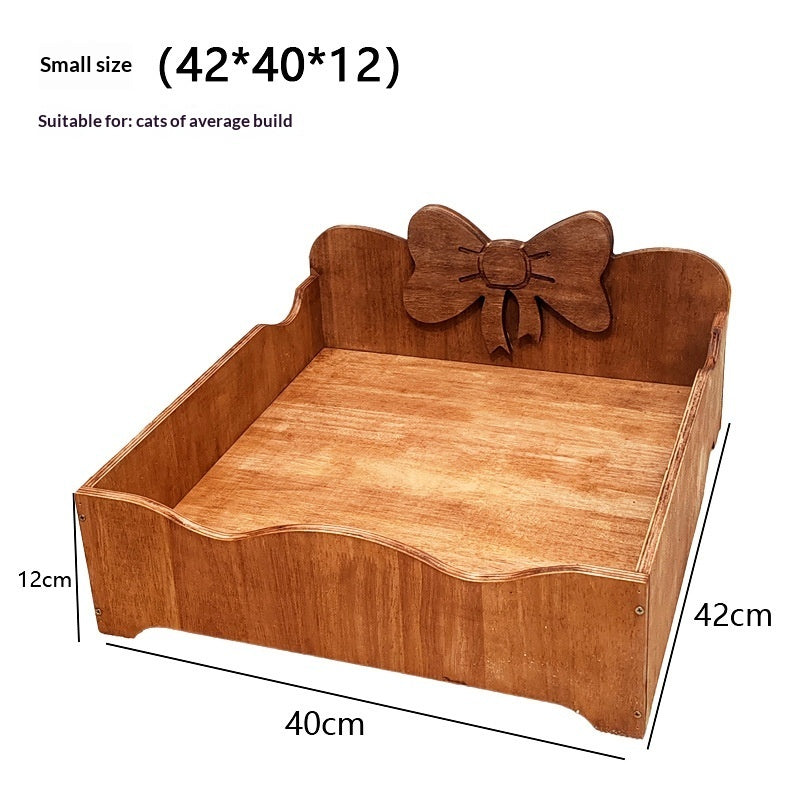Solid Wood Vintage or Mid-Century Bed - Cat - (S, L) - (Walnut Colored Stain)