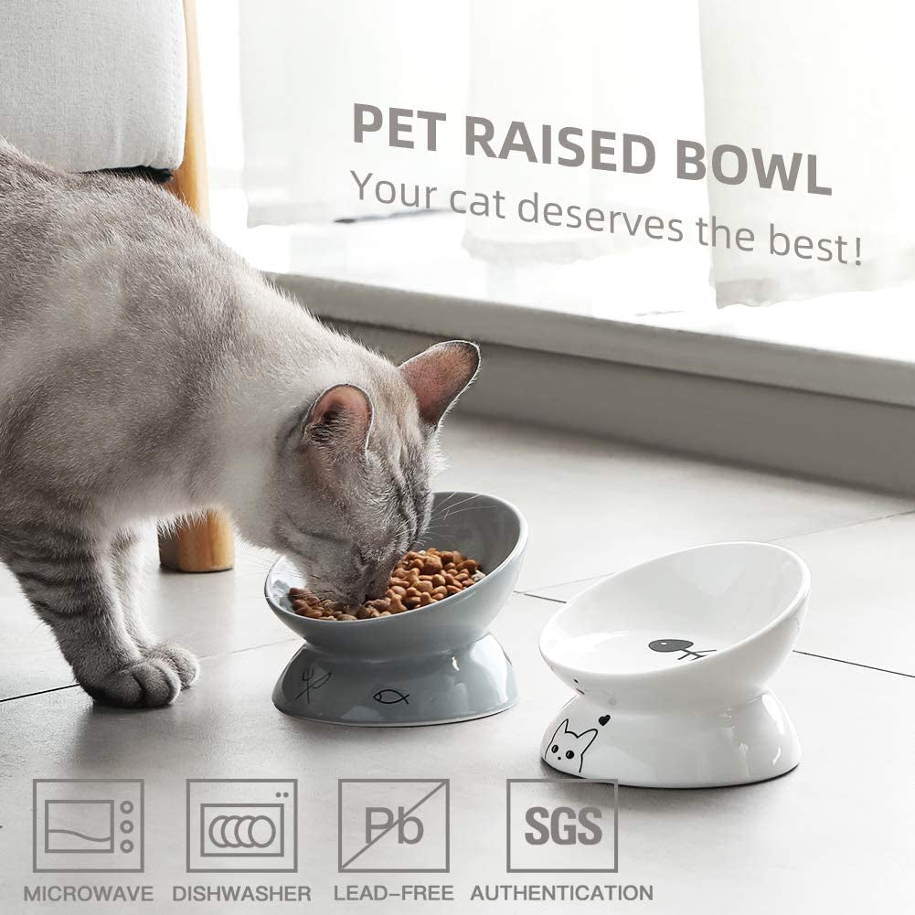 Raised Ceramic Cat Bowl - Cat - (White) - (2.5oz) - (While Supplies Last)