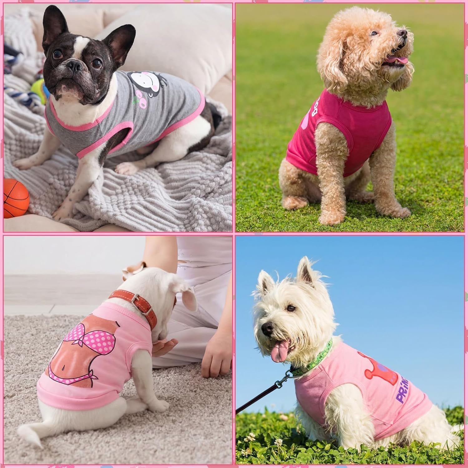 6 Pack Summer Shirt Vest - Dog Cat - (4 Pattern Options) - (XS-L) - (Pink)