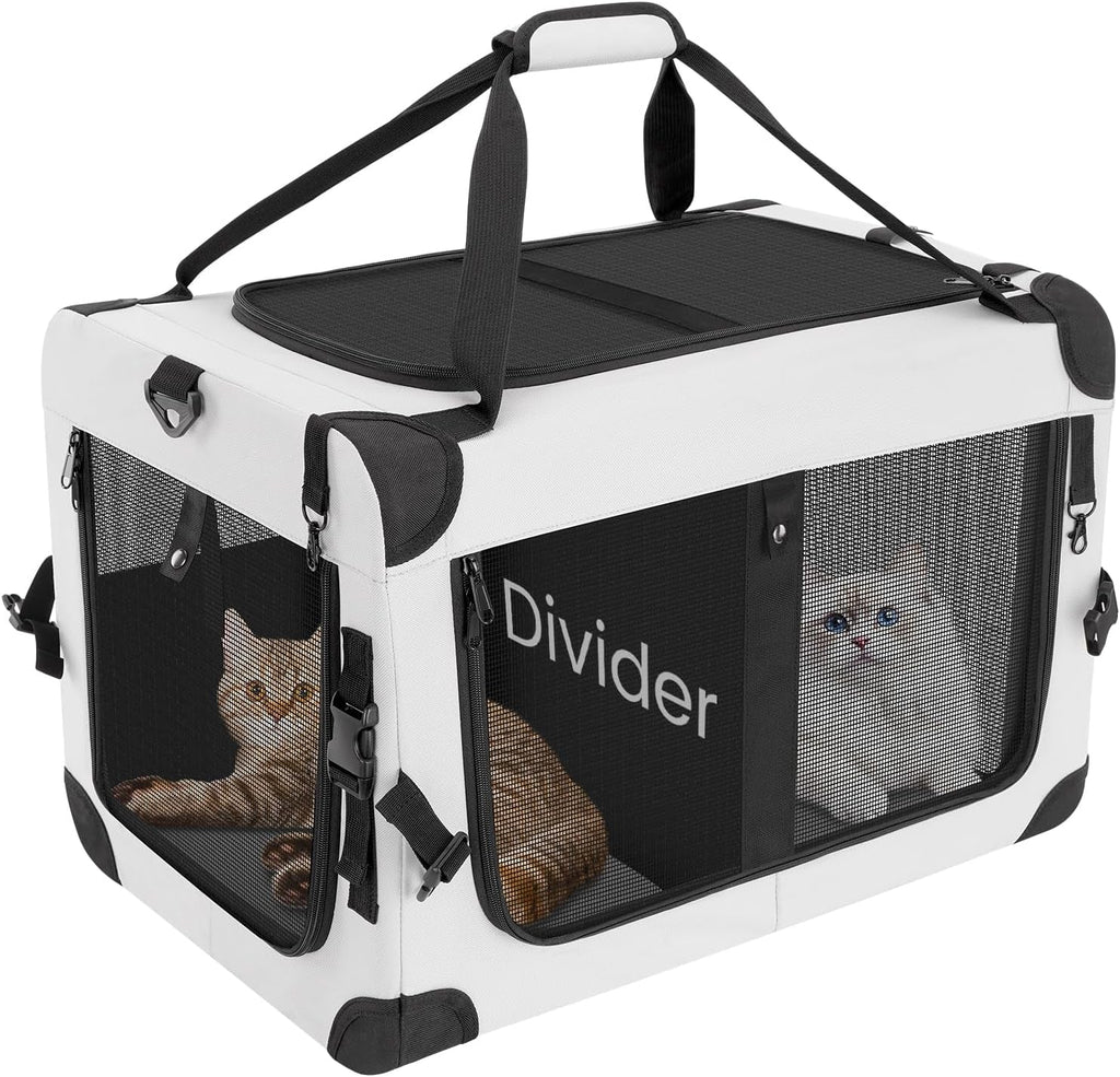 Soft-Sided Pet Travel Carrier Bag - 2 Cats - (Grey) - (2 Compartment Sizes) - (Mesh Windows) - (While Supplies Last)