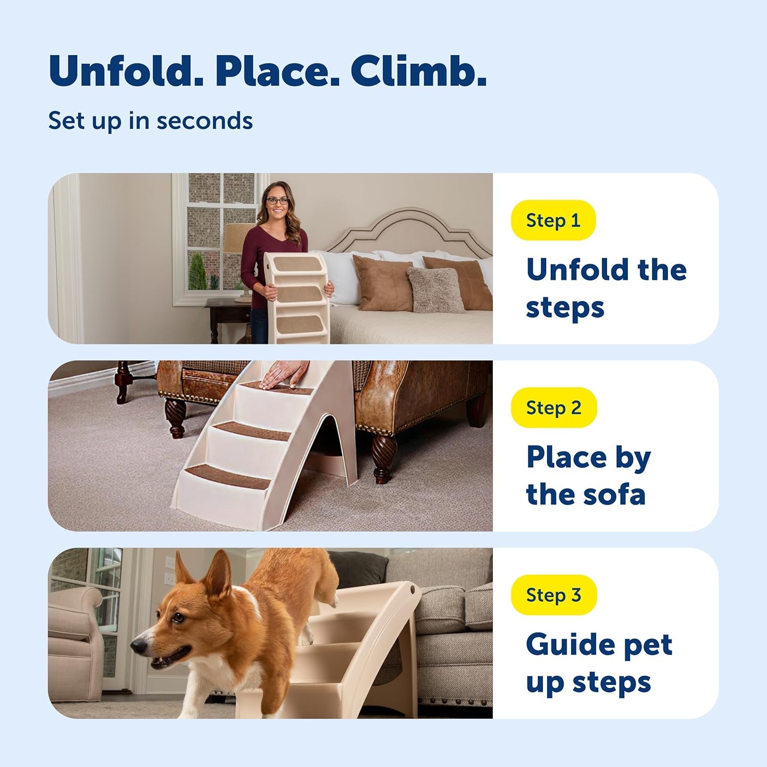 Non Slip 4 Steps - Dog - (Foldable and Portable) - (Frisco) - (20" / 25") - (Grey, Tan) - (While Supplies Last)