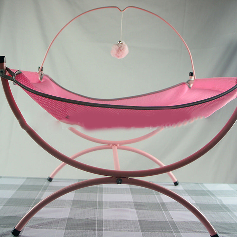 Cozy Mesh Hammock Bed with Sandwich Cloth and an Interactive Toy - Cat -  (Size: 45*45*35) - (Pink, Grey)