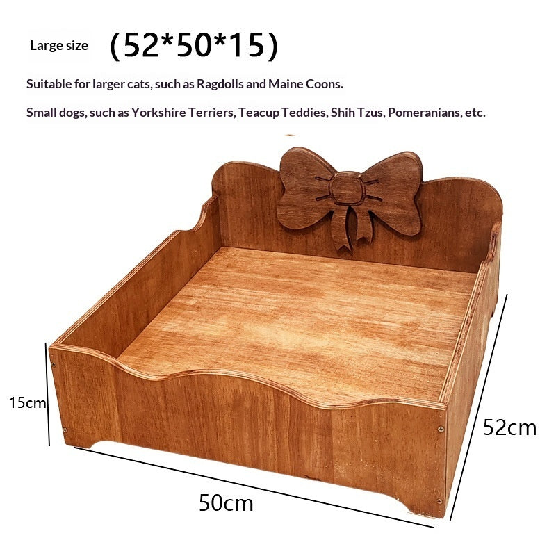 Solid Wood Vintage or Mid-Century Bed - Cat - (S, L) - (Walnut Colored Stain)