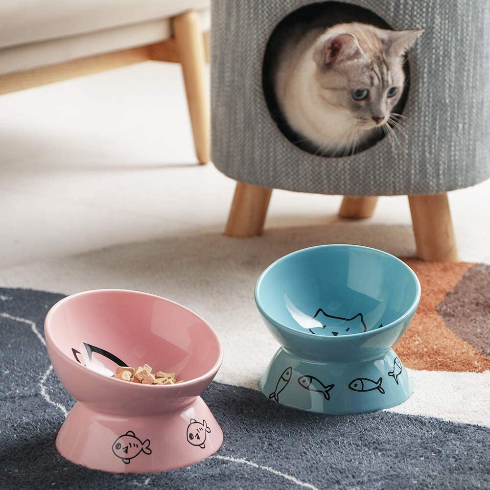 Raised Ceramic Cat Bowl - Cat - (Pink) - (6") - (While Supplies Last)