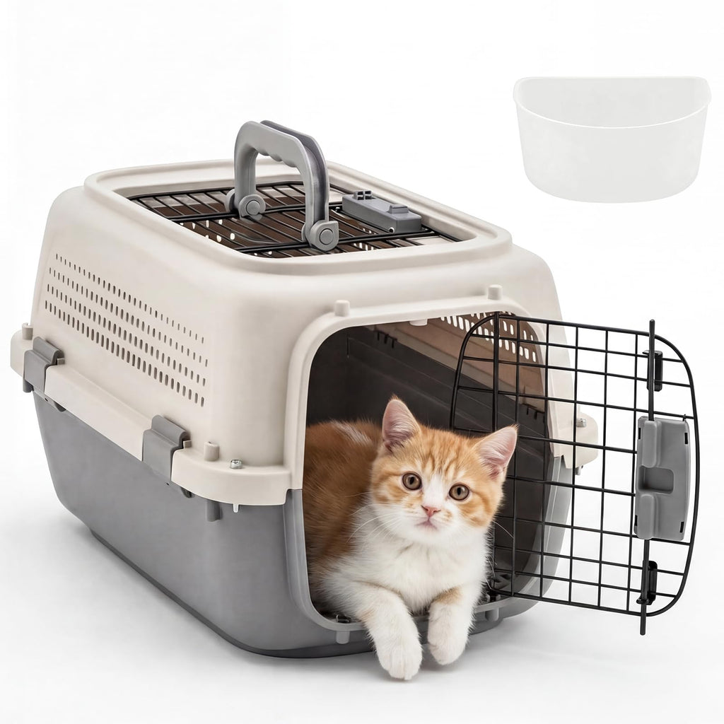 Airline Approved Secure Pet Travel Crate with Food Bowl - Dog - (3 Color Options) - (M,L)