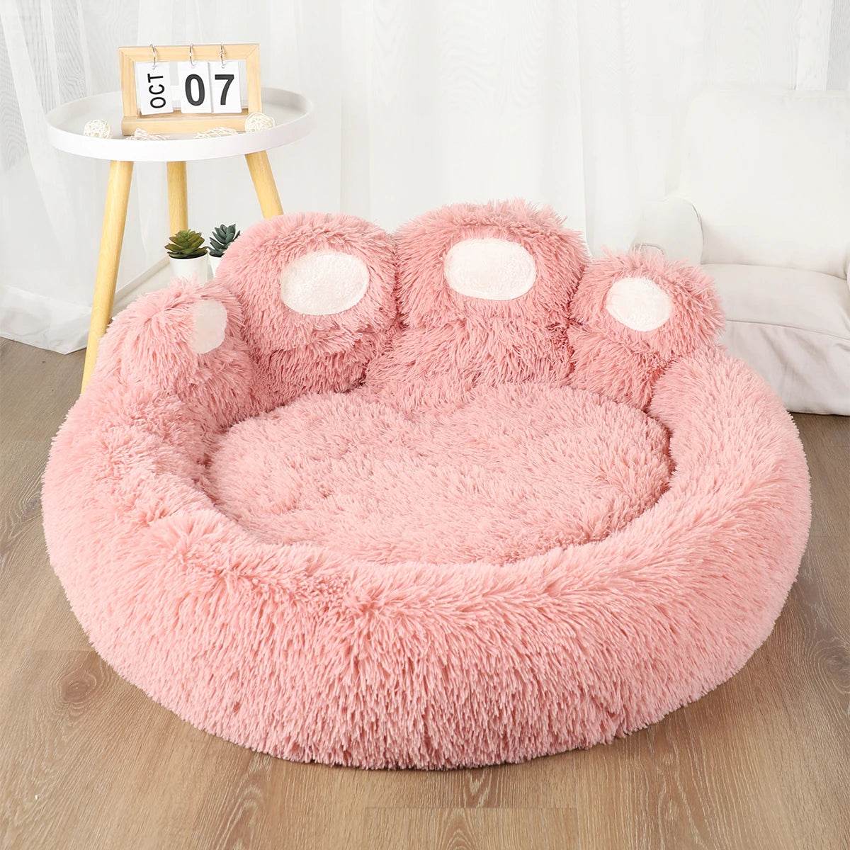 Big Round Plush Paw Sofa Bed with Raised Edges – Dog Cat - (S-XL) - (3 Color Options) - (Luxury Comfort)