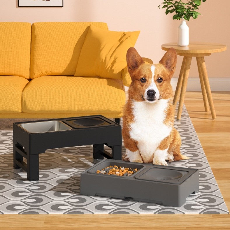 Adjustable Height Dual Feeding Bowl - Dog - (Stainless Steel, Black) - (1-3 pc Options)