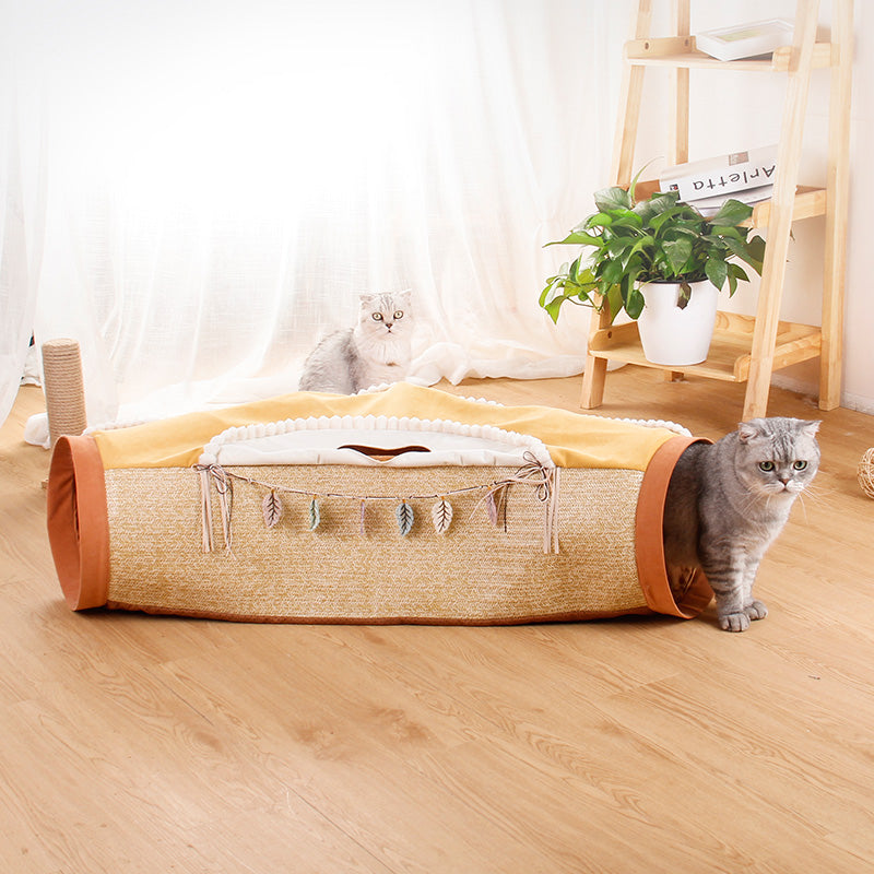 Interactive Play in this Rolled Up Carpet Toy with Several Openings - Cat - (Avocado, Orange)